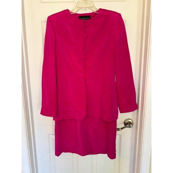 Vintage August Silk Sheath Dress Suit Set Fuchsia  Pink Professional Office 8 - Picture 8 of 14